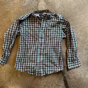 Ariat Men's Blue and Brown Plaid Button-Down Shirt